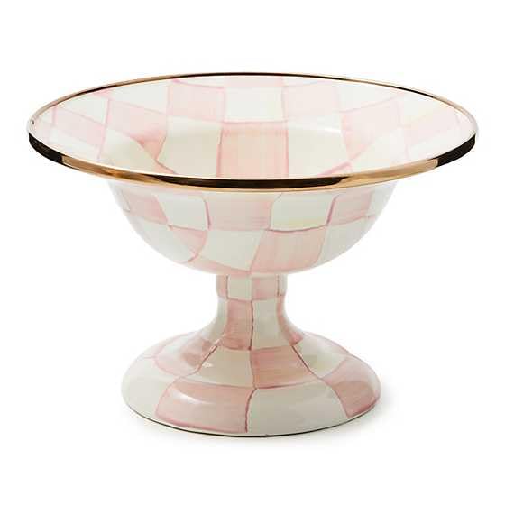 MACKENZIE-CHILDS Enamel Compote, Cute Enamel Pedestal Serving Dish or Decorative Bowl, Large, Brown-and-White Mocha Check