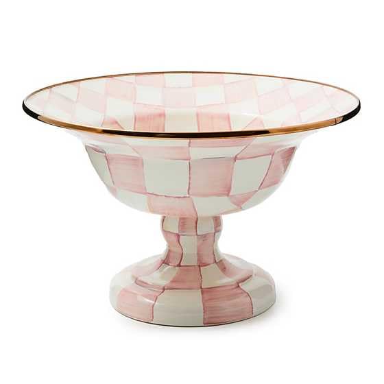 MACKENZIE-CHILDS Enamel Compote, Cute Enamel Pedestal Serving Dish or Decorative Bowl, Large, Brown-and-White Mocha Check