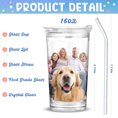 Personalized Glass Cup with Names Custom Water Tumbler Customized Coffee Drink Cup with Lid and Straw Customizable Birthdays Holidays Gifts for Kids Girls Boys 16OZ