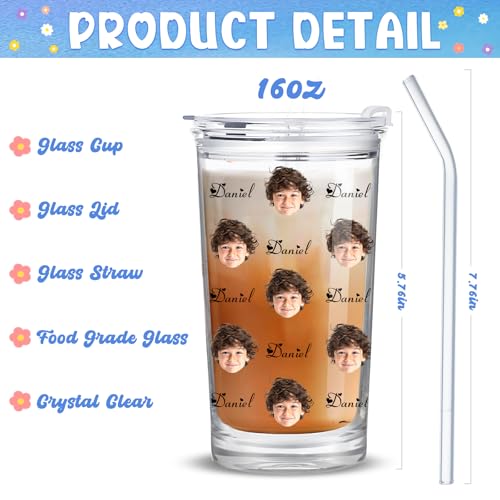 Personalized Glass Cup with Names Custom Water Tumbler Customized Coffee Drink Cup with Lid and Straw Customizable Birthdays Holidays Gifts for Kids Girls Boys 16OZ