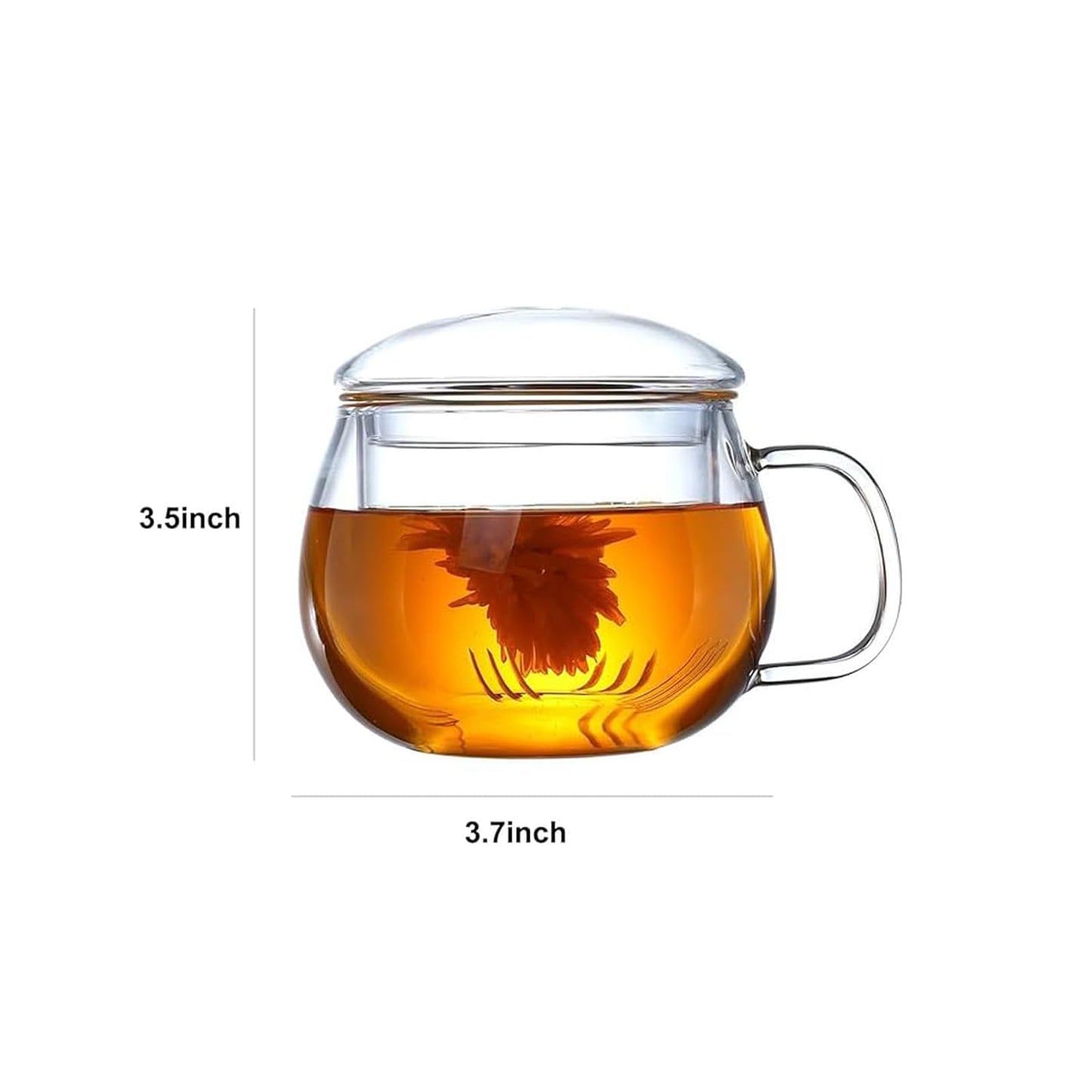 14oz Tea cup with steeper and lid, heat-resistant borosilicate glass clear tea cup for loose leaf tea, blooming tea and tea bags - ideal for tea lovers (1PCS)