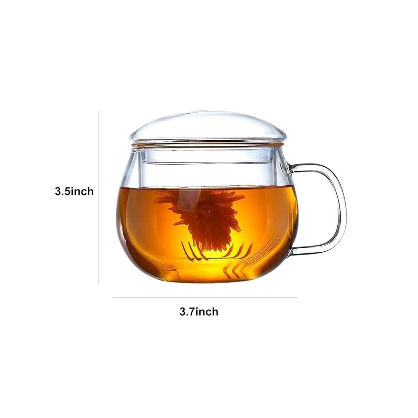 14oz Tea cup with steeper and lid, heat-resistant borosilicate glass clear tea cup for loose leaf tea, blooming tea and tea bags - ideal for tea lovers (1PCS)