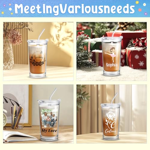 Personalized Glass Cup with Names Custom Water Tumbler Customized Coffee Drink Cup with Lid and Straw Customizable Birthdays Holidays Gifts for Kids Girls Boys 16OZ