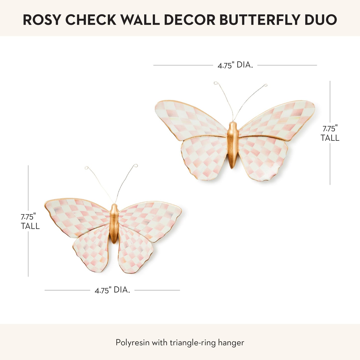 MACKENZIE-CHILDS Butterfly Duo, Hanging Butterfly Wall Decor, Black-and-White Courtly Check, Set of 2