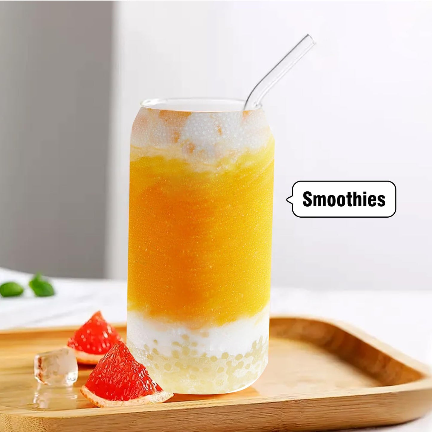 Glass Cups with Lids and Straws 1Pack,Glass Coffee Cups,Glass Cup with Lid for Iced Coffee,Smoothie,Cocktail,Beer,Whiskey,Soda,Matcha,16 Oz Glass Cup with Bamboo Lid,1 Brush