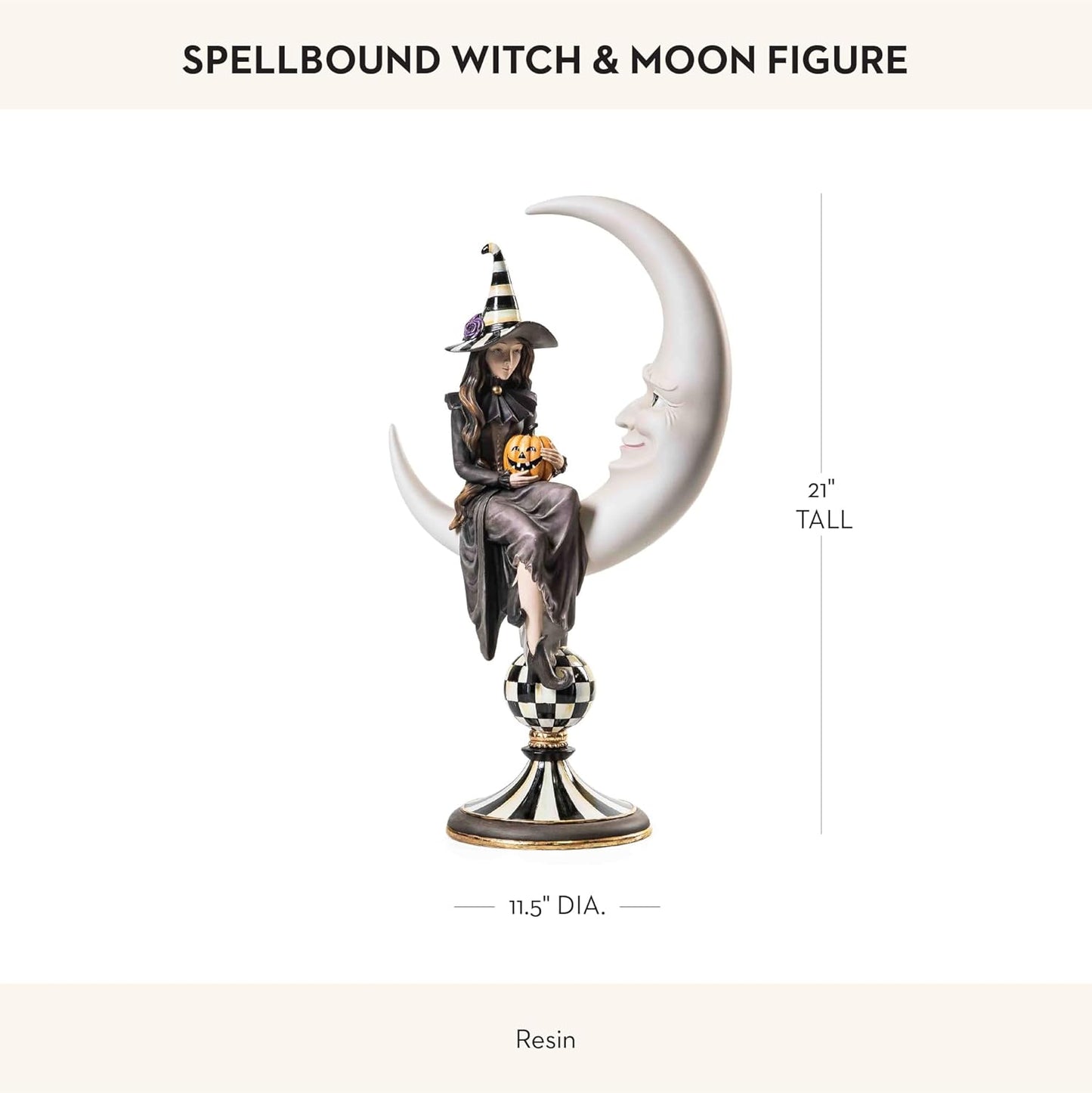 MACKENZIE-CHILDS Spellbound Witch and Moon Figure, Halloween Witch Decor, Indoor Halloween Decoration