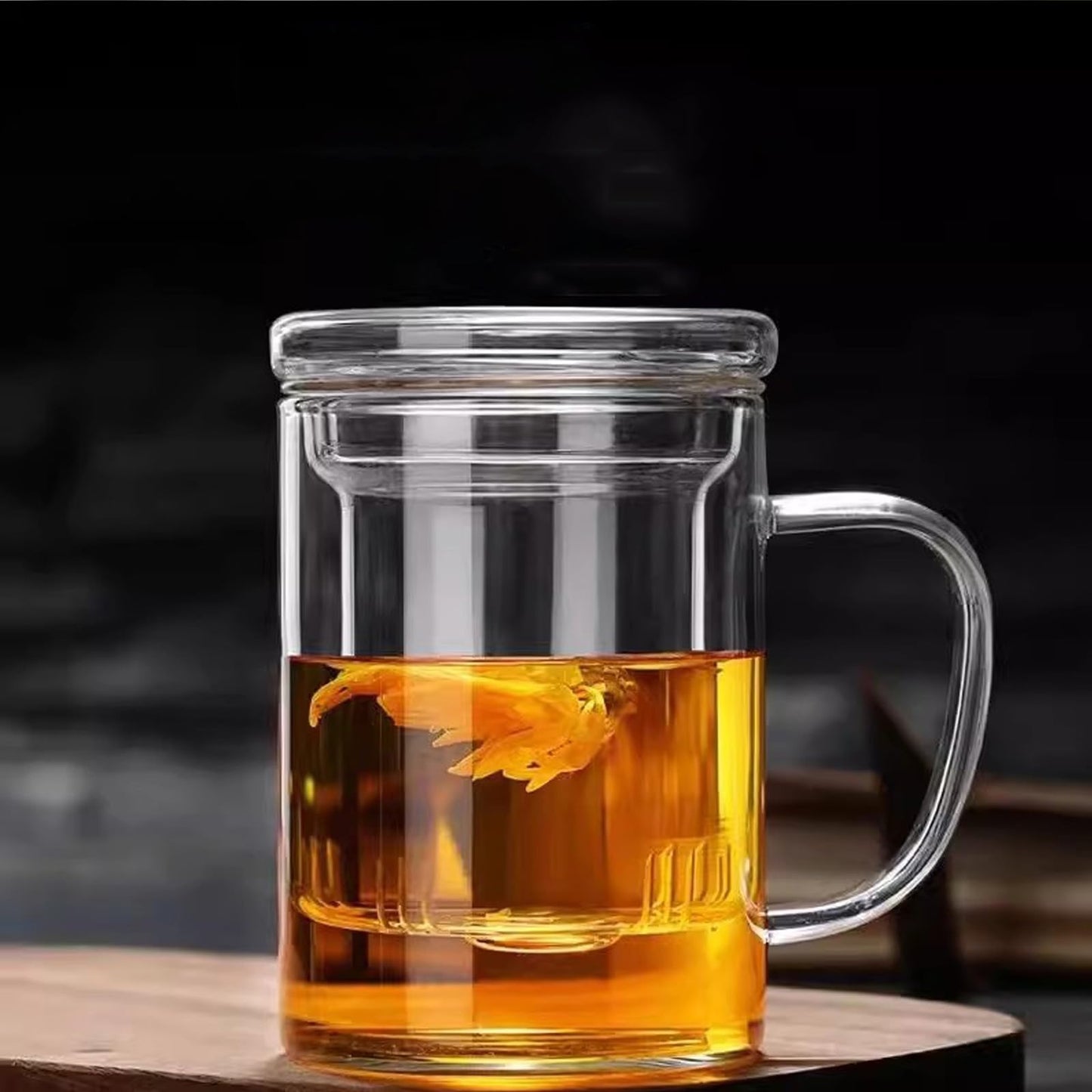 14oz Tea cup with steeper and lid, heat-resistant borosilicate glass clear tea cup for loose leaf tea, blooming tea and tea bags - ideal for tea lovers (1PCS)