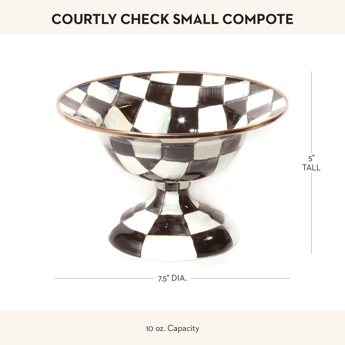 MACKENZIE-CHILDS Enamel Compote, Cute Enamel Pedestal Serving Dish or Decorative Bowl, Large, Brown-and-White Mocha Check