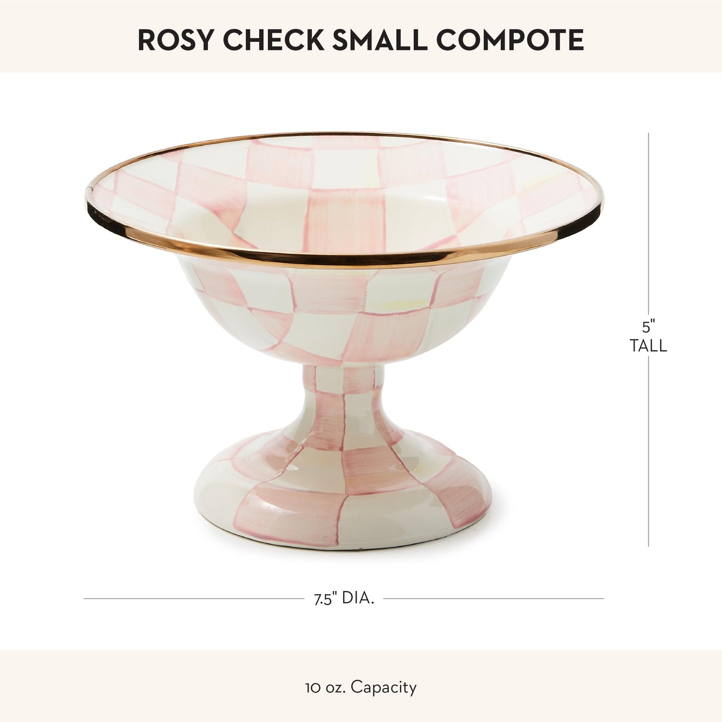 MACKENZIE-CHILDS Enamel Compote, Cute Enamel Pedestal Serving Dish or Decorative Bowl, Large, Brown-and-White Mocha Check