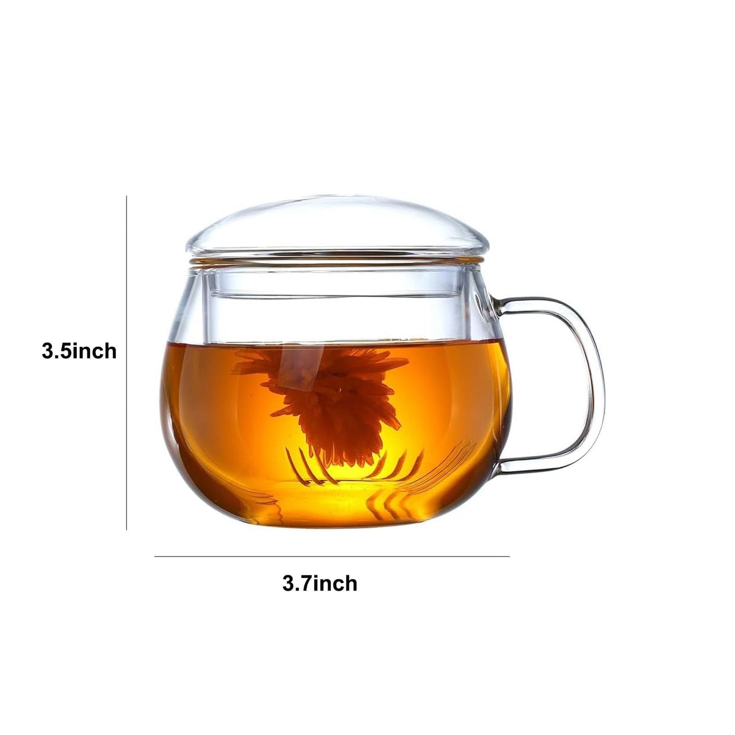 14oz Tea cup with steeper and lid, heat-resistant borosilicate glass clear tea cup for loose leaf tea, blooming tea and tea bags - ideal for tea lovers (1PCS)