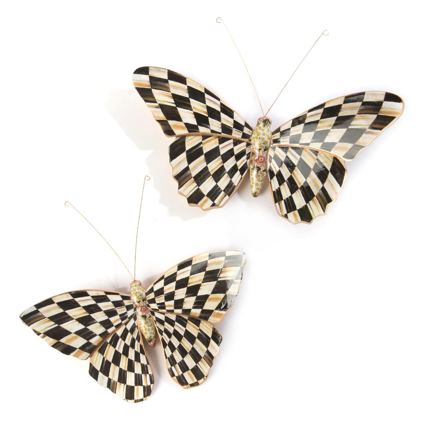MACKENZIE-CHILDS Butterfly Duo, Hanging Butterfly Wall Decor, Black-and-White Courtly Check, Set of 2