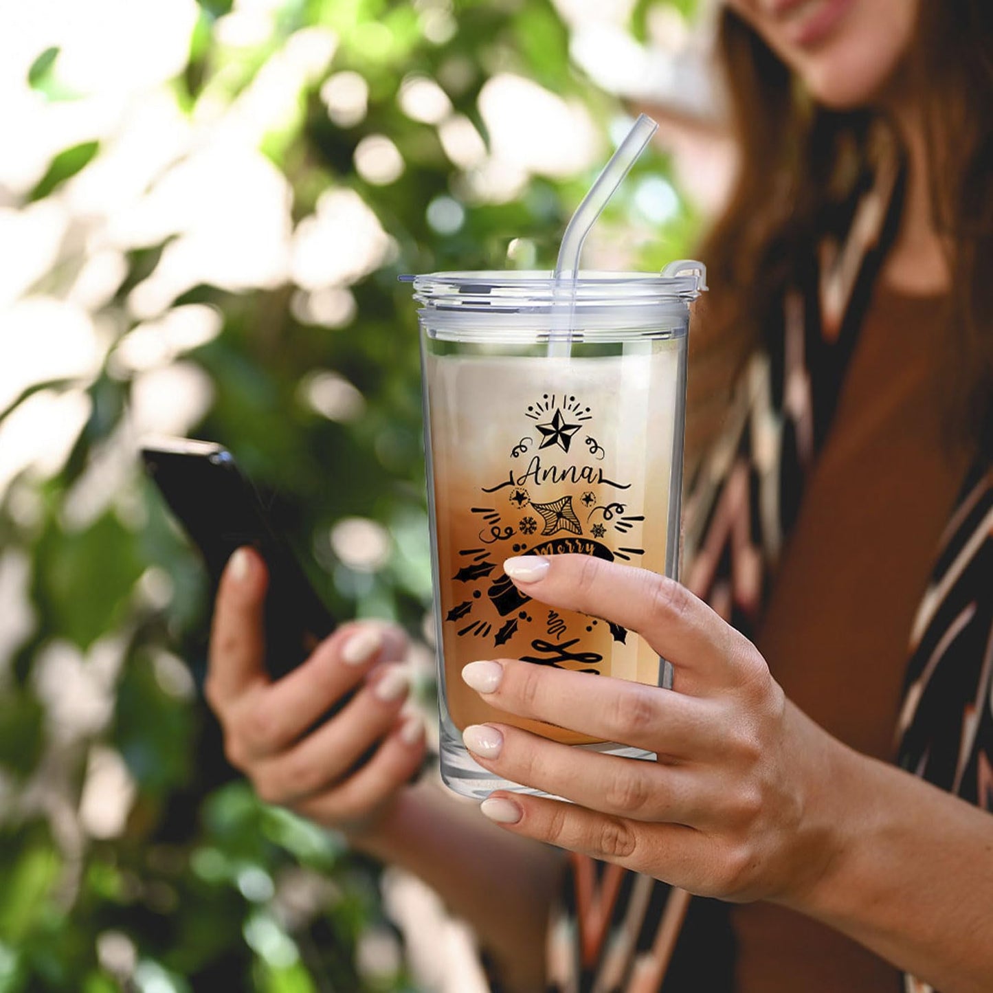 Personalized Glass Cup with Names Custom Water Tumbler Customized Coffee Drink Cup with Lid and Straw Customizable Birthdays Holidays Gifts for Kids Girls Boys 16OZ