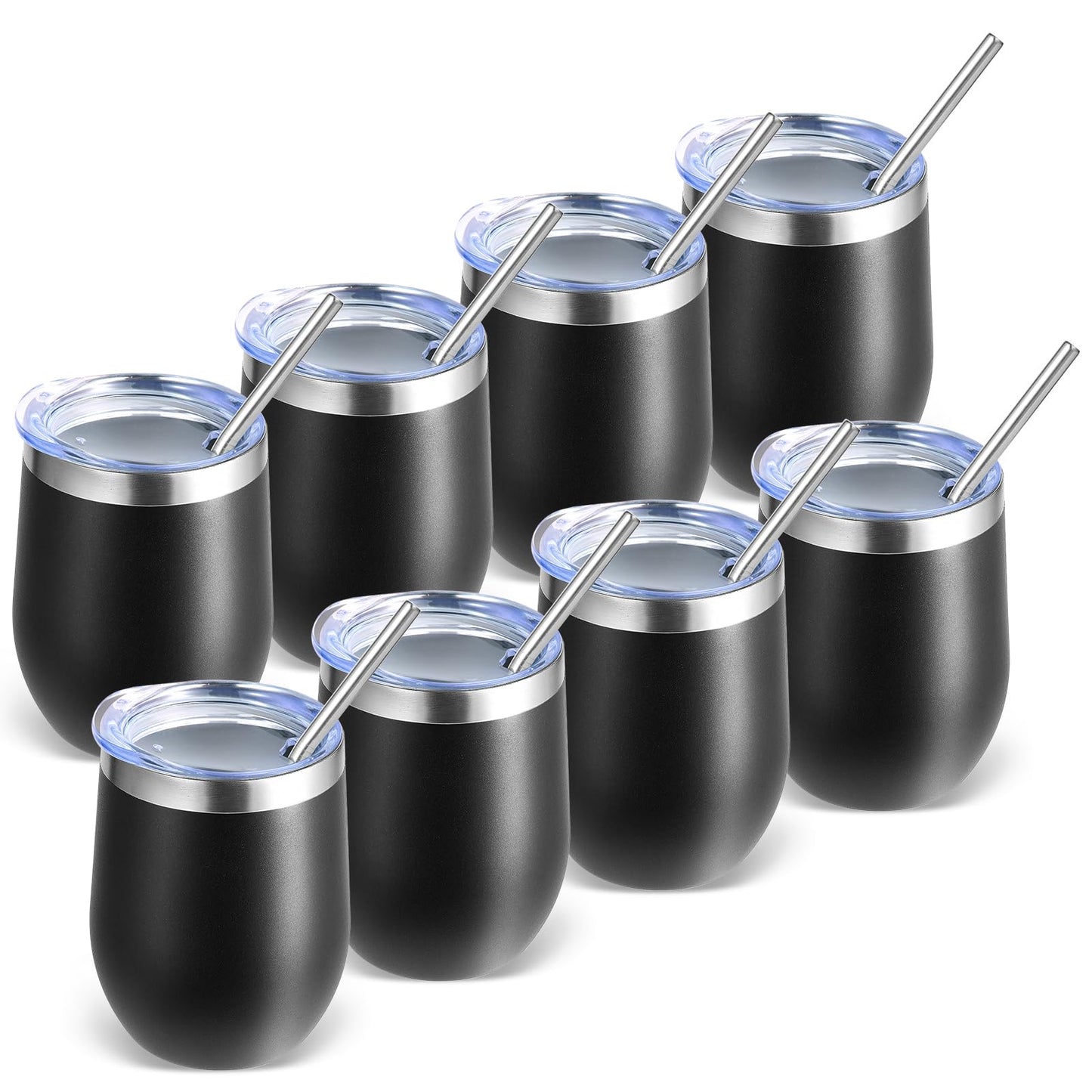 Volhoply 12oz Stainless Steel Wine Tumbler with Lid and Straw,Double Wall Vacuum Insulated Stemless Wine Glasses,Reusable Travel Coffee Mug for Cold Drinks,Small Tumblers Gifts for Women(White,1 Set)