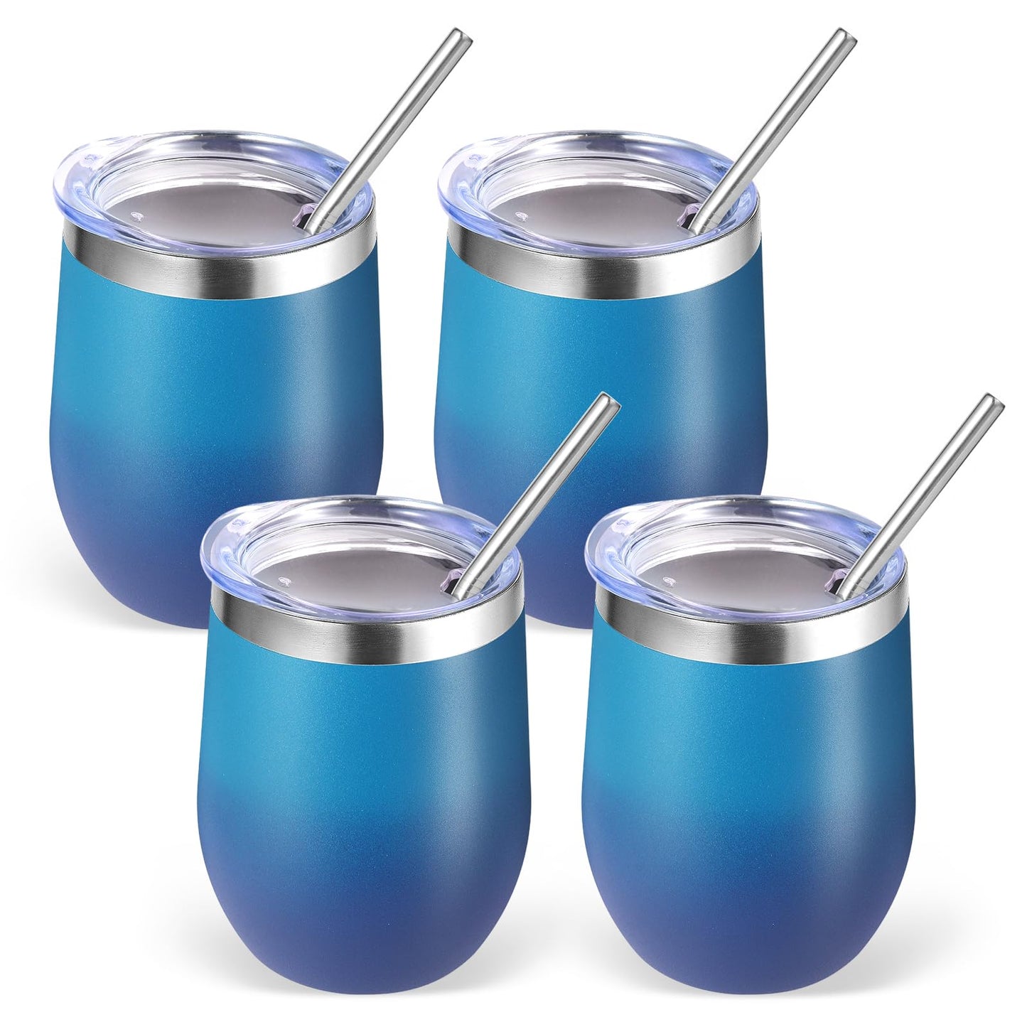 Volhoply 12oz Stainless Steel Wine Tumbler with Lid and Straw,Double Wall Vacuum Insulated Stemless Wine Glasses,Reusable Travel Coffee Mug for Cold Drinks,Small Tumblers Gifts for Women(White,1 Set)