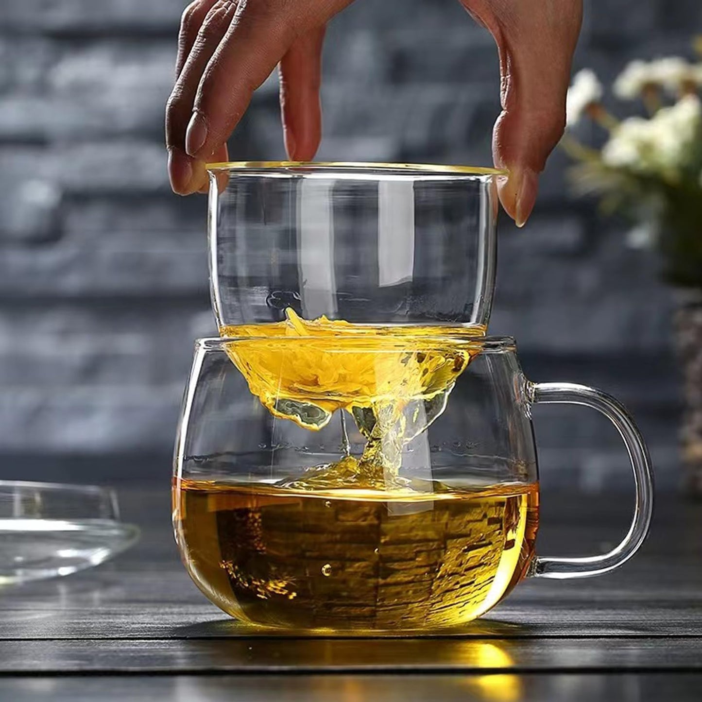 14oz Tea cup with steeper and lid, heat-resistant borosilicate glass clear tea cup for loose leaf tea, blooming tea and tea bags - ideal for tea lovers (1PCS)