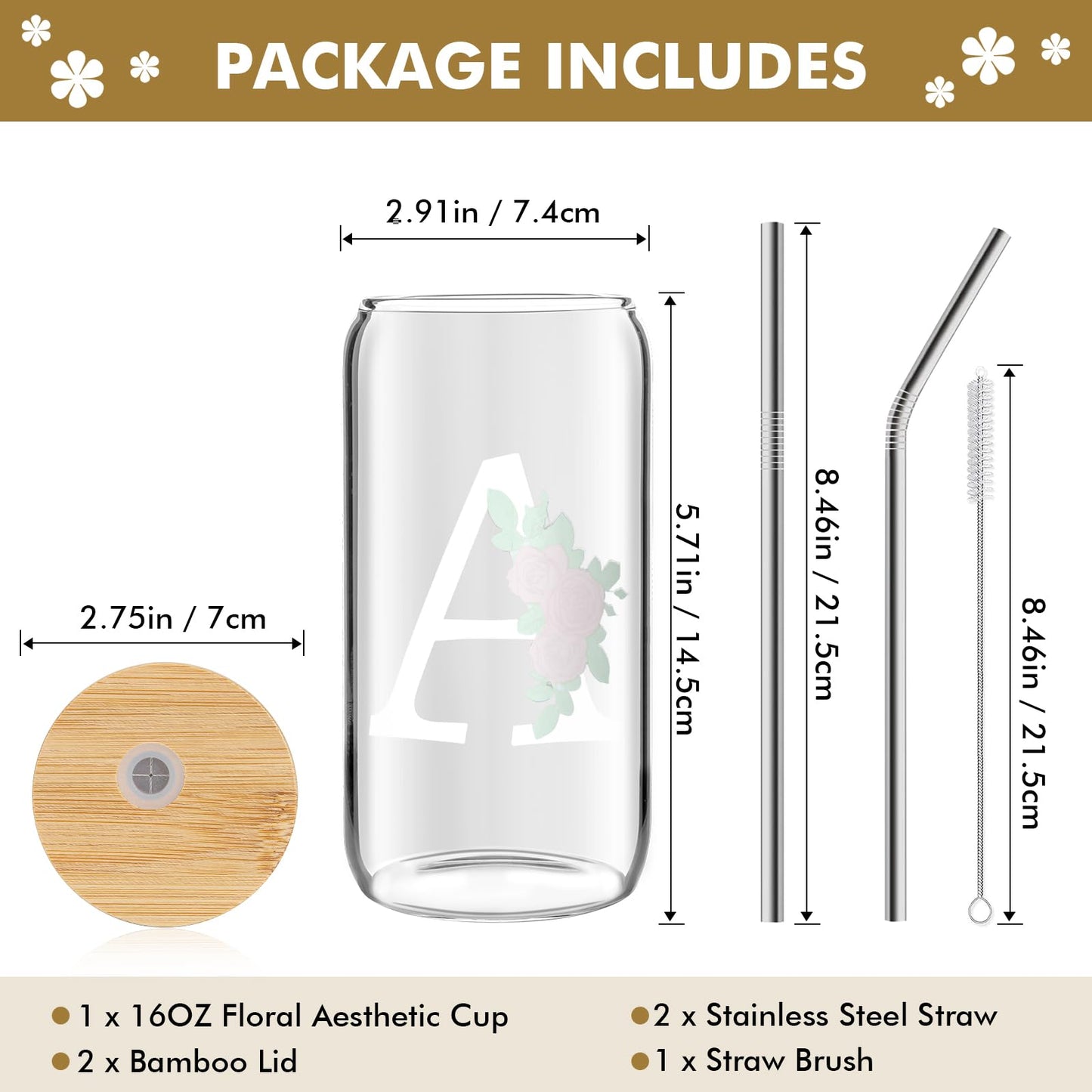Initial Glass Cup, Birthday Gifts for Women, Color Changing 16 oz Glass Cups w/Lids Straws, Iced Coffee, Smoothie, Beer Glass Tumbler - Personalized Gifts Monogrammed Gifts for Her Mom, K
