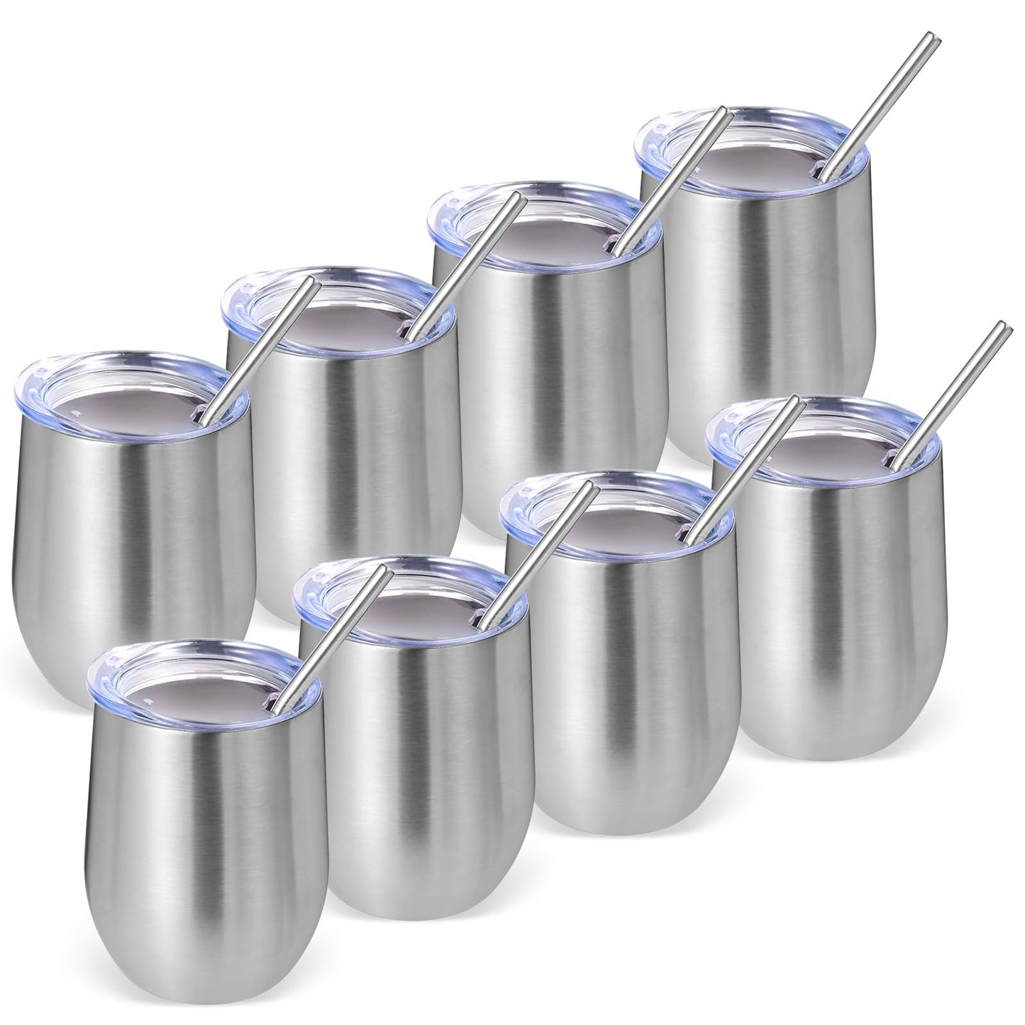 Volhoply 12oz Stainless Steel Wine Tumbler with Lid and Straw,Double Wall Vacuum Insulated Stemless Wine Glasses,Reusable Travel Coffee Mug for Cold Drinks,Small Tumblers Gifts for Women(White,1 Set)