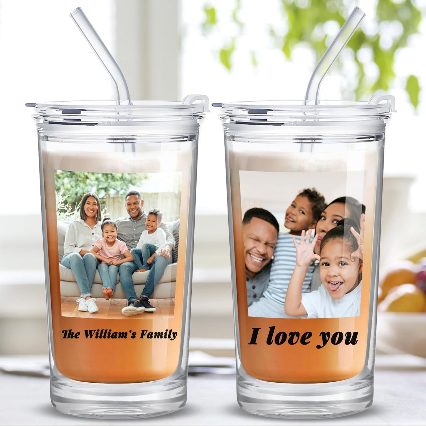 Personalized Glass Cup with Names Custom Water Tumbler Customized Coffee Drink Cup with Lid and Straw Customizable Birthdays Holidays Gifts for Kids Girls Boys 16OZ