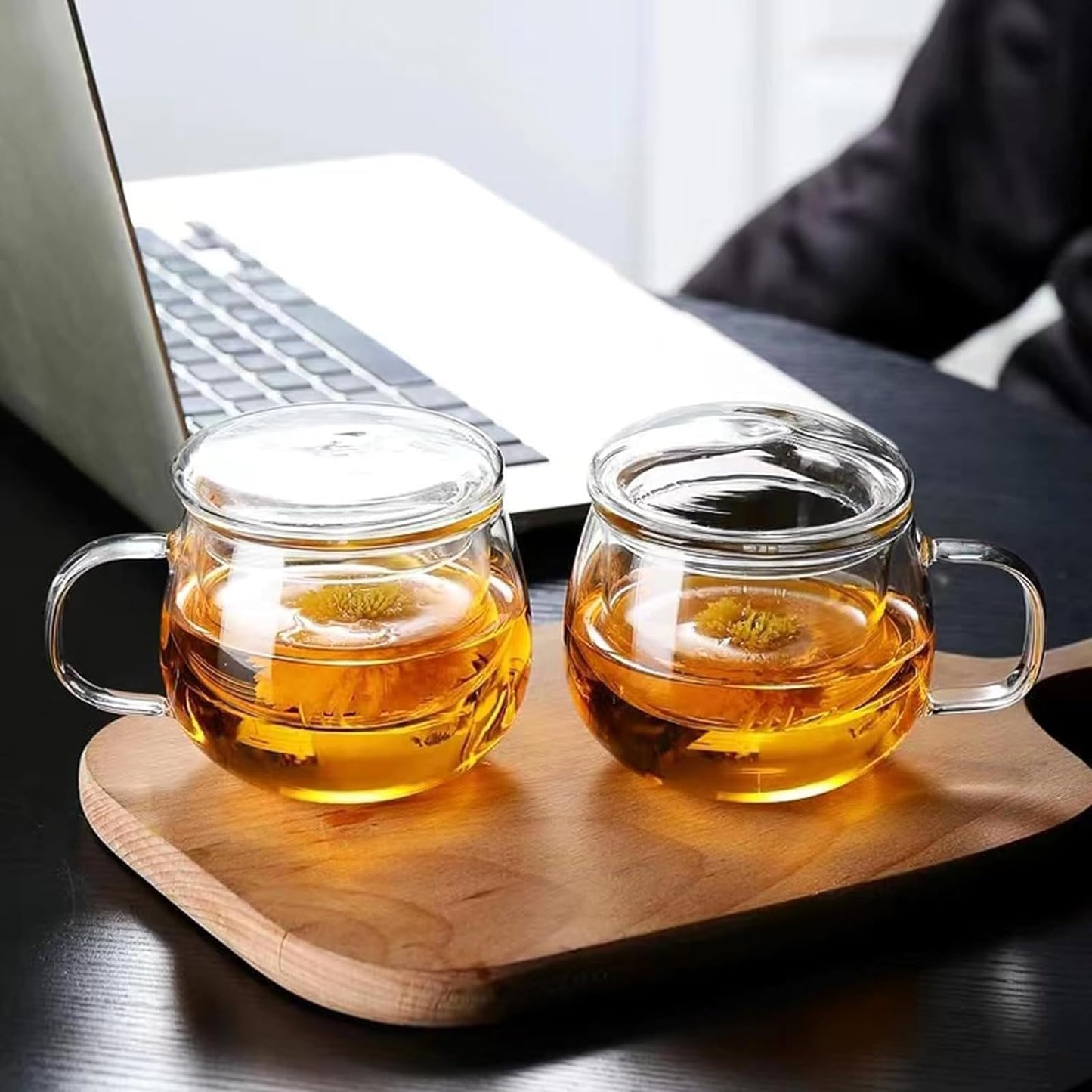 14oz Tea cup with steeper and lid, heat-resistant borosilicate glass clear tea cup for loose leaf tea, blooming tea and tea bags - ideal for tea lovers (1PCS)