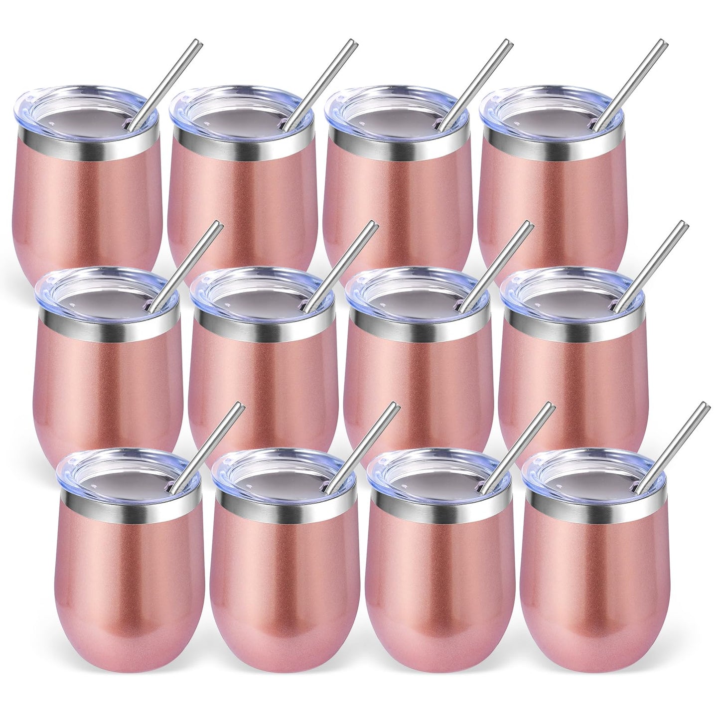 Volhoply 12oz Stainless Steel Wine Tumbler with Lid and Straw,Double Wall Vacuum Insulated Stemless Wine Glasses,Reusable Travel Coffee Mug for Cold Drinks,Small Tumblers Gifts for Women(White,1 Set)