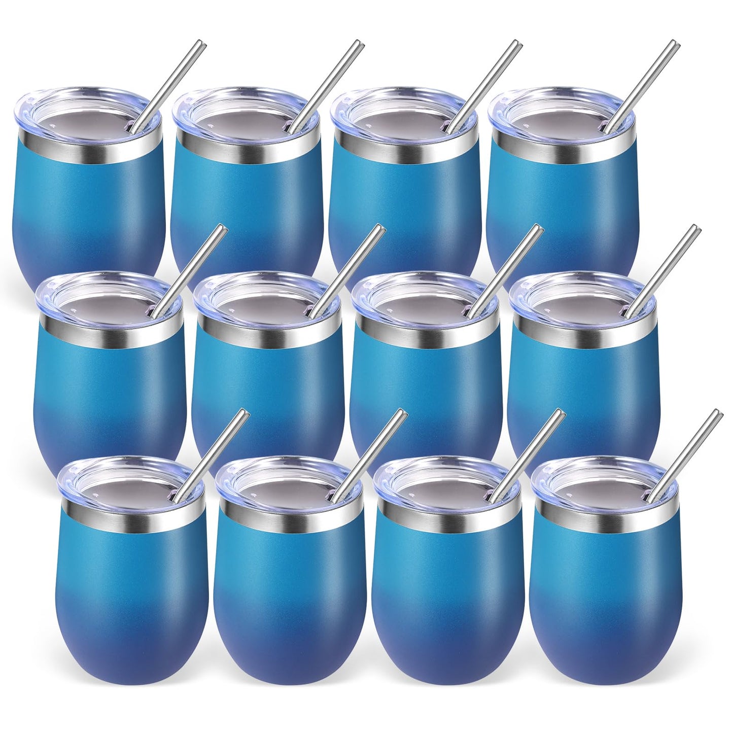 Volhoply 12oz Stainless Steel Wine Tumbler with Lid and Straw,Double Wall Vacuum Insulated Stemless Wine Glasses,Reusable Travel Coffee Mug for Cold Drinks,Small Tumblers Gifts for Women(White,1 Set)