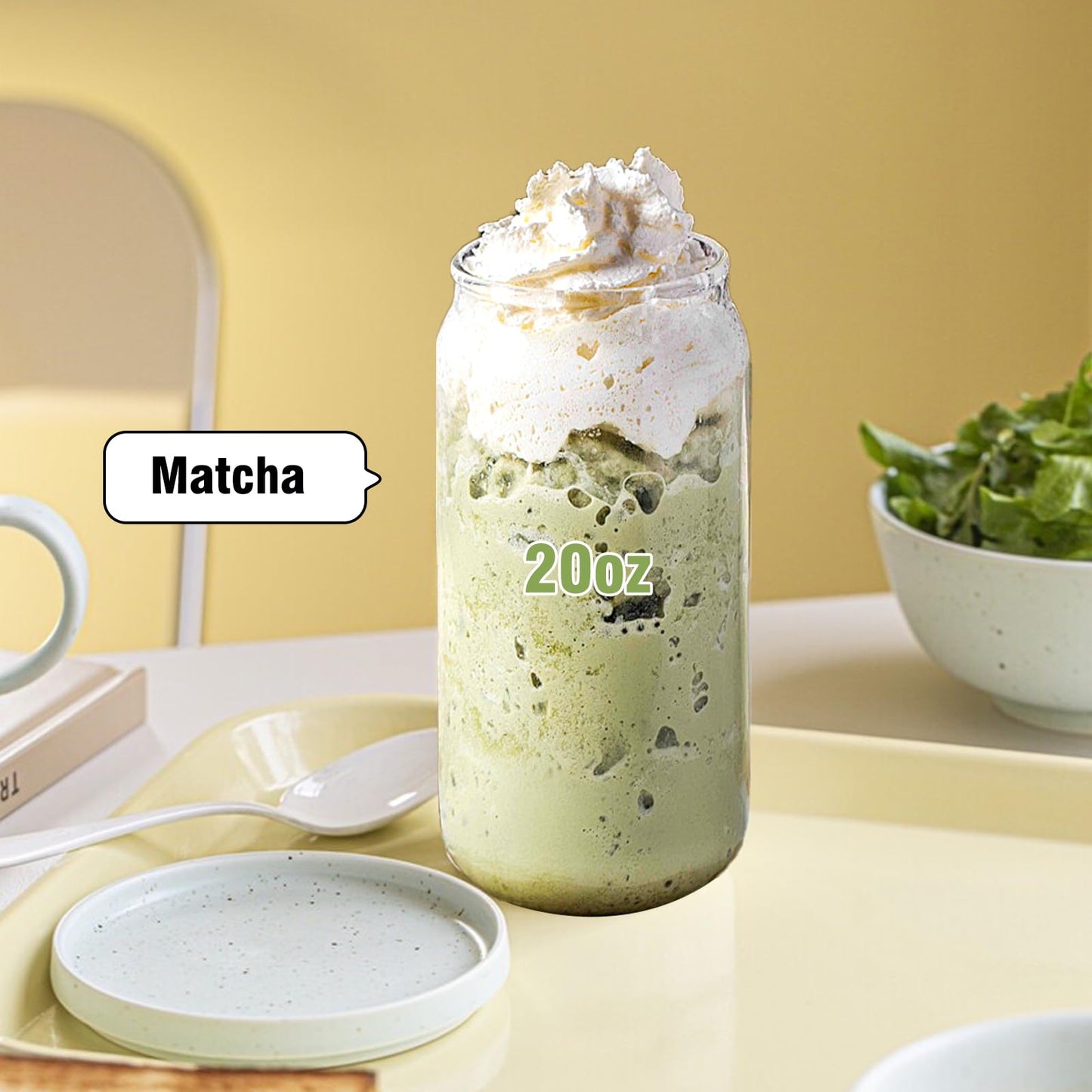 Glass Cups with Lids and Straws 1Pack,Glass Coffee Cups,Glass Cup with Lid for Iced Coffee,Smoothie,Cocktail,Beer,Whiskey,Soda,Matcha,16 Oz Glass Cup with Bamboo Lid,1 Brush