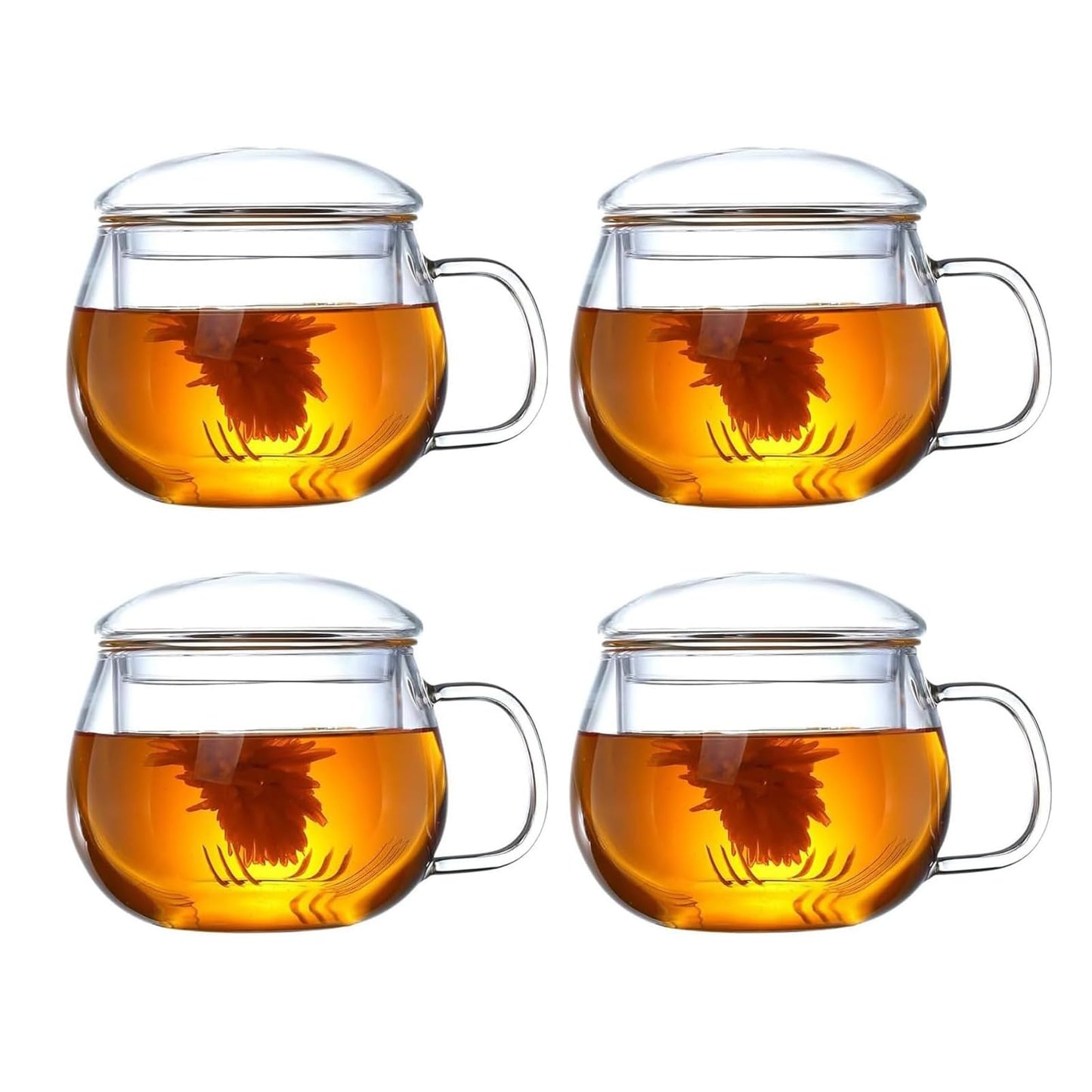 14oz Tea cup with steeper and lid, heat-resistant borosilicate glass clear tea cup for loose leaf tea, blooming tea and tea bags - ideal for tea lovers (1PCS)