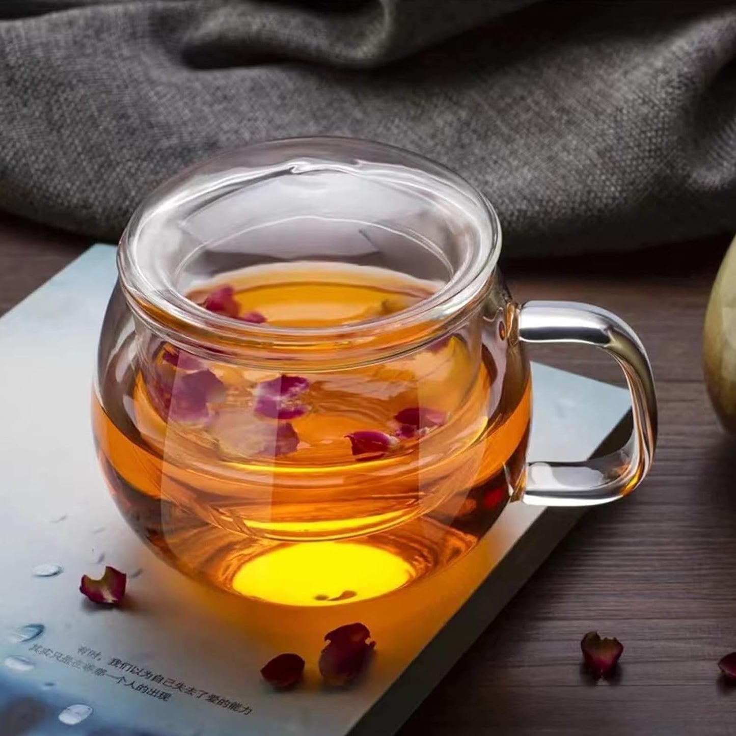 14oz Tea cup with steeper and lid, heat-resistant borosilicate glass clear tea cup for loose leaf tea, blooming tea and tea bags - ideal for tea lovers (1PCS)