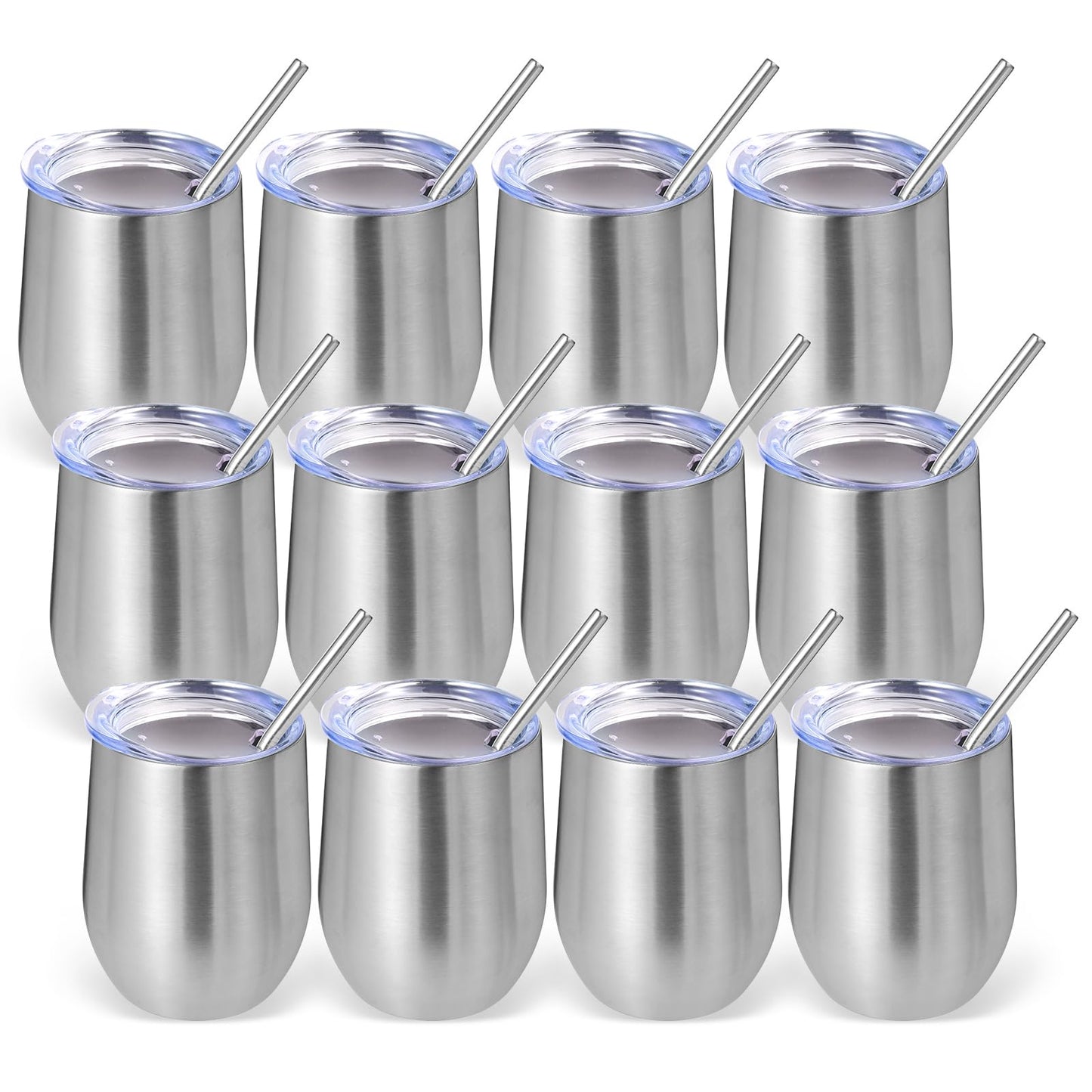 Volhoply 12oz Stainless Steel Wine Tumbler with Lid and Straw,Double Wall Vacuum Insulated Stemless Wine Glasses,Reusable Travel Coffee Mug for Cold Drinks,Small Tumblers Gifts for Women(White,1 Set)