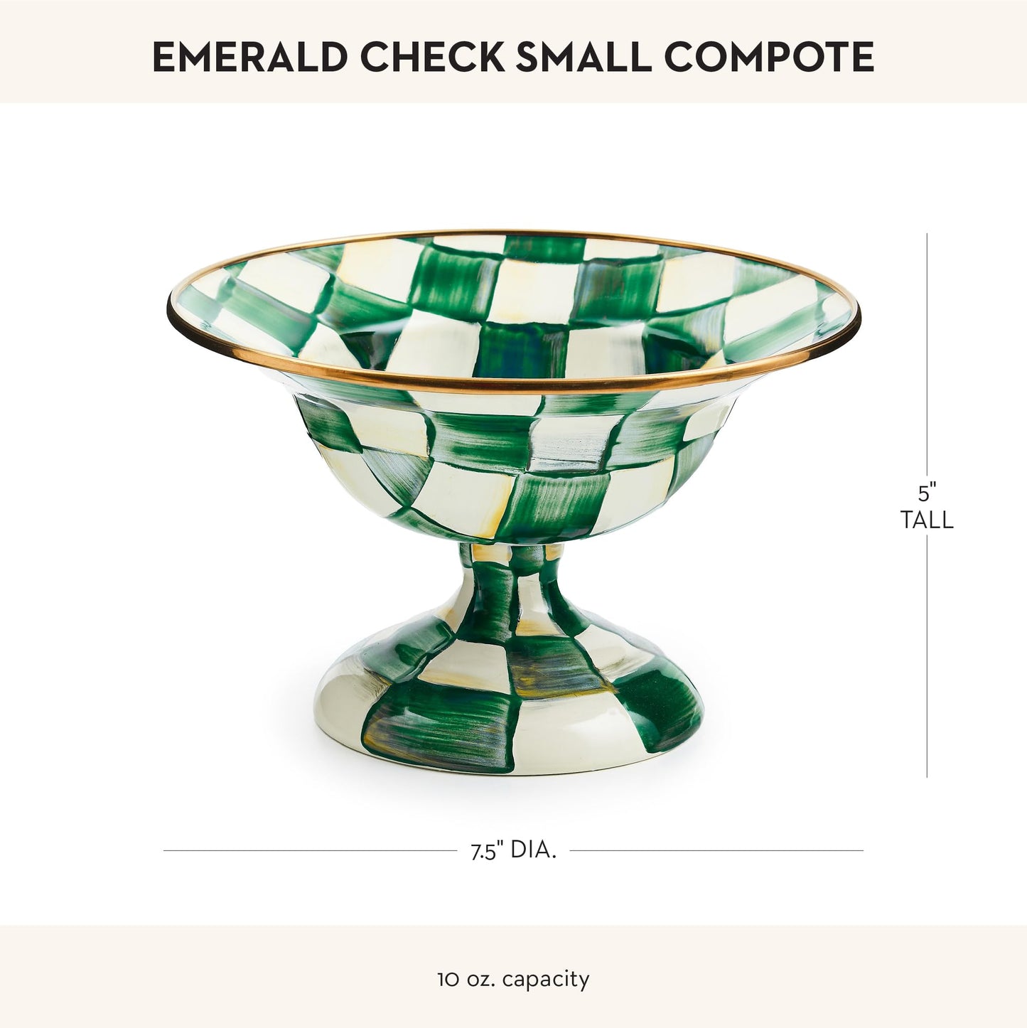 MACKENZIE-CHILDS Enamel Compote, Cute Enamel Pedestal Serving Dish or Decorative Bowl, Large, Brown-and-White Mocha Check