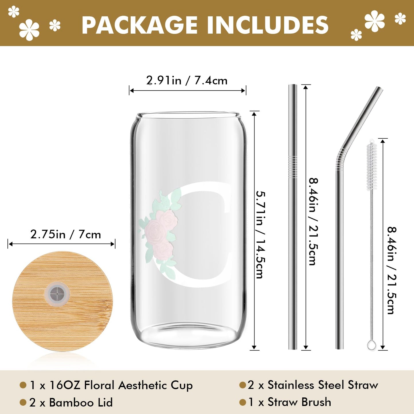 Initial Glass Cup, Birthday Gifts for Women, Color Changing 16 oz Glass Cups w/Lids Straws, Iced Coffee, Smoothie, Beer Glass Tumbler - Personalized Gifts Monogrammed Gifts for Her Mom, K
