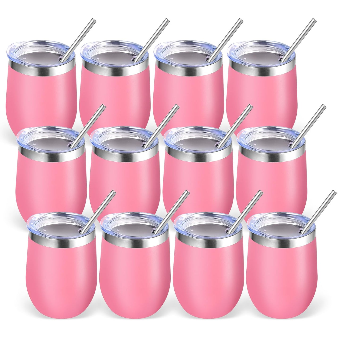 Volhoply 12oz Stainless Steel Wine Tumbler with Lid and Straw,Double Wall Vacuum Insulated Stemless Wine Glasses,Reusable Travel Coffee Mug for Cold Drinks,Small Tumblers Gifts for Women(White,1 Set)