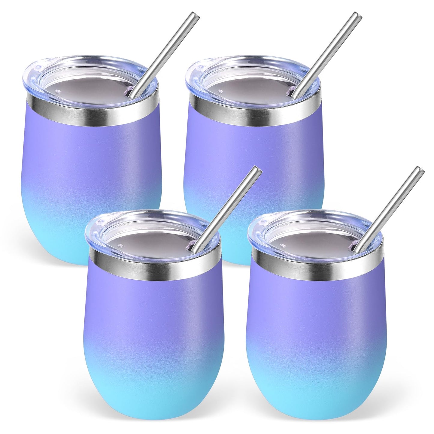 Volhoply 12oz Stainless Steel Wine Tumbler with Lid and Straw,Double Wall Vacuum Insulated Stemless Wine Glasses,Reusable Travel Coffee Mug for Cold Drinks,Small Tumblers Gifts for Women(White,1 Set)