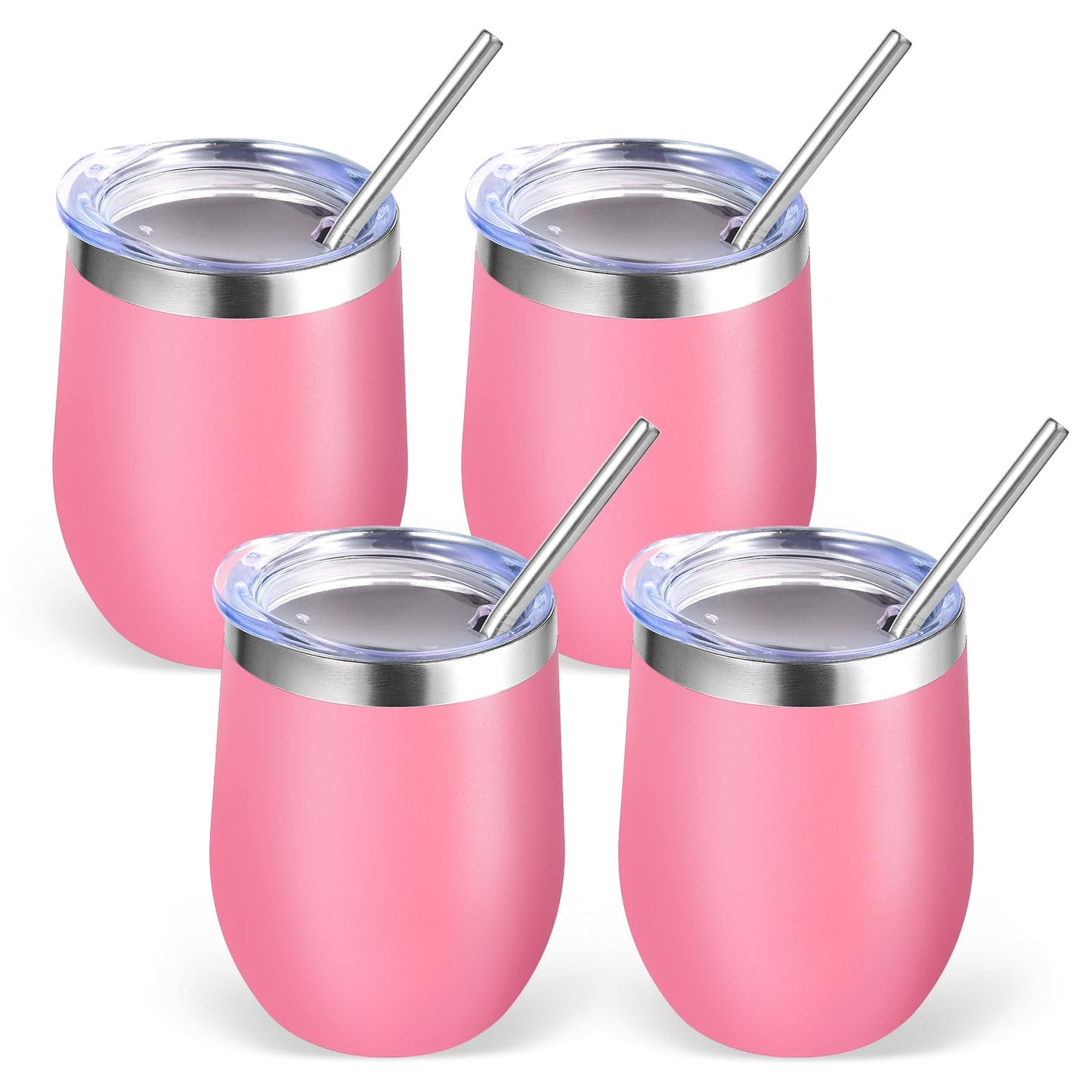 Volhoply 12oz Stainless Steel Wine Tumbler with Lid and Straw,Double Wall Vacuum Insulated Stemless Wine Glasses,Reusable Travel Coffee Mug for Cold Drinks,Small Tumblers Gifts for Women(White,1 Set)