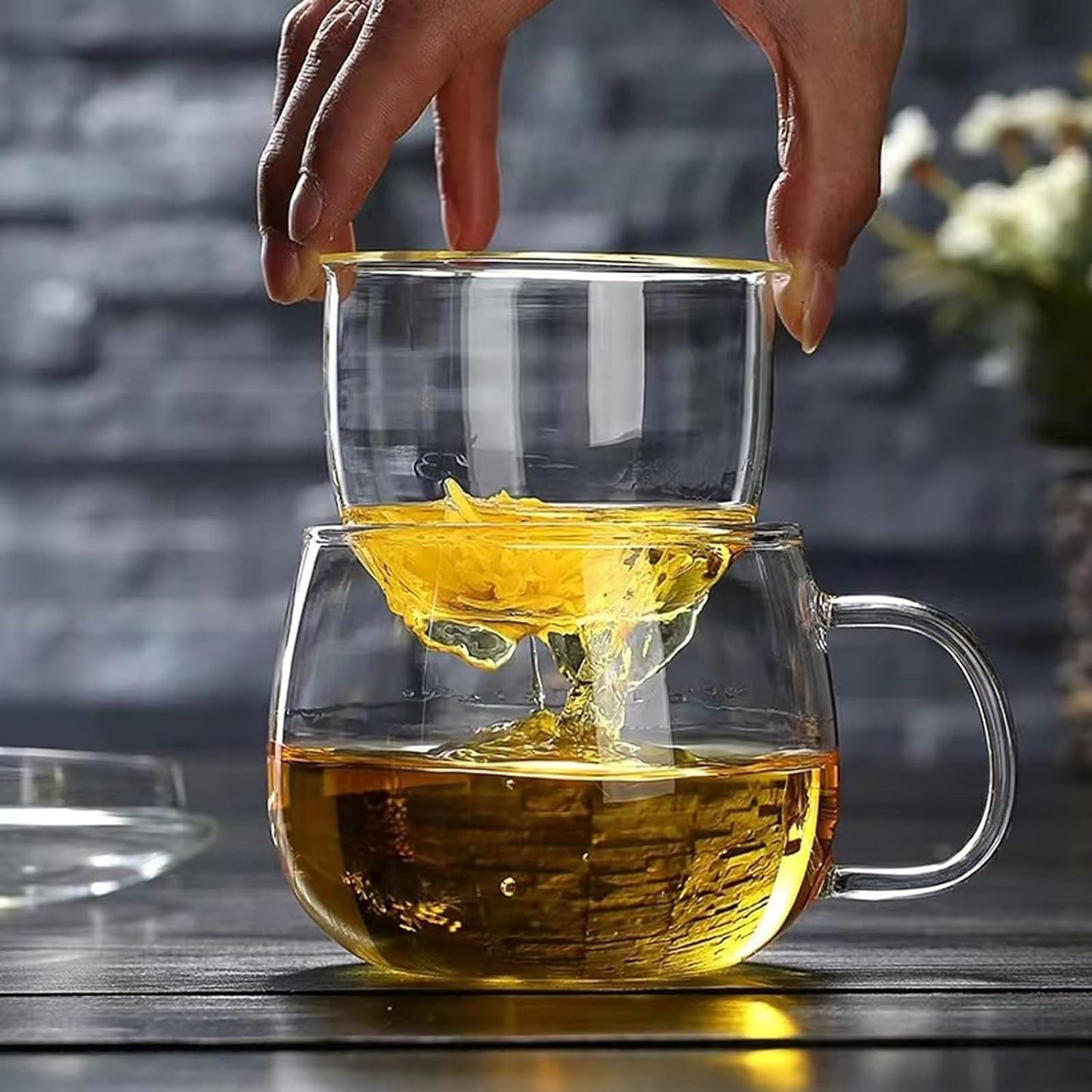 14oz Tea cup with steeper and lid, heat-resistant borosilicate glass clear tea cup for loose leaf tea, blooming tea and tea bags - ideal for tea lovers (1PCS)