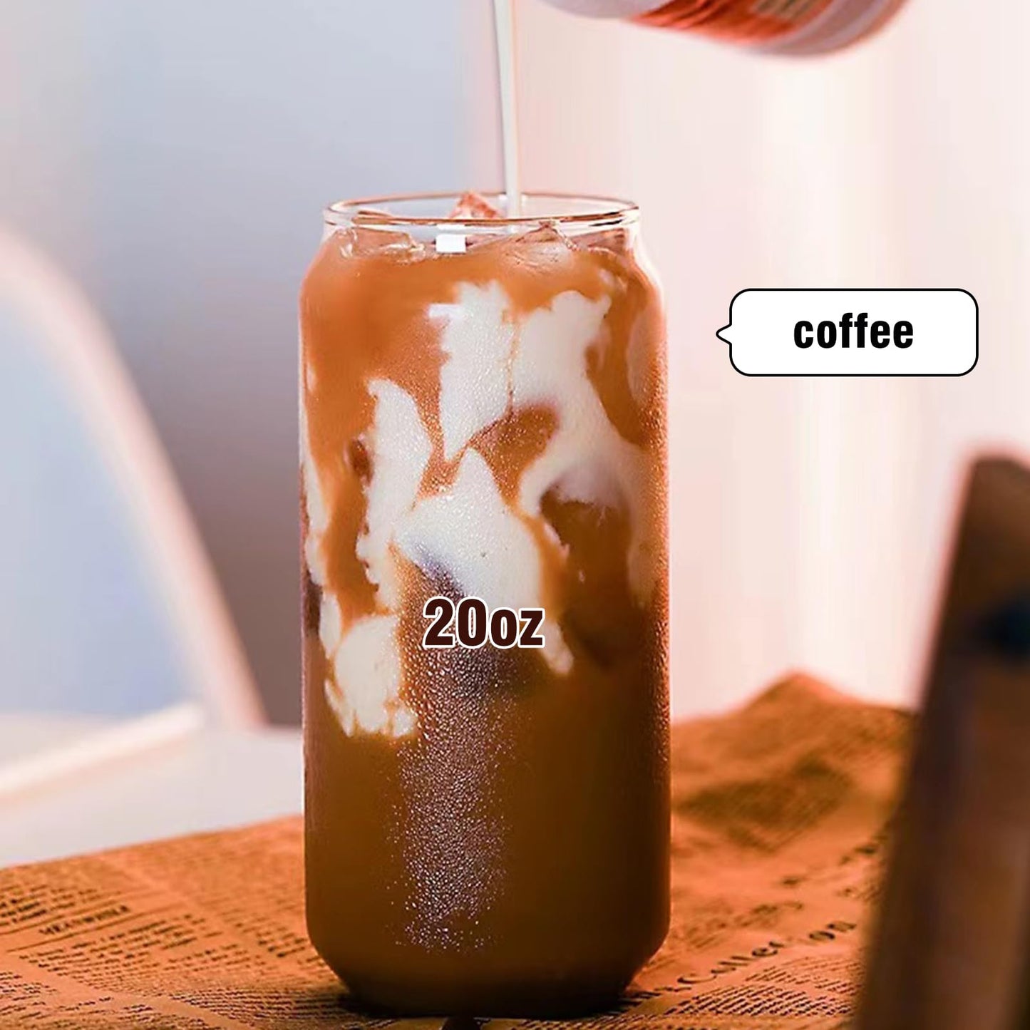 Glass Cups with Lids and Straws 1Pack,Glass Coffee Cups,Glass Cup with Lid for Iced Coffee,Smoothie,Cocktail,Beer,Whiskey,Soda,Matcha,16 Oz Glass Cup with Bamboo Lid,1 Brush
