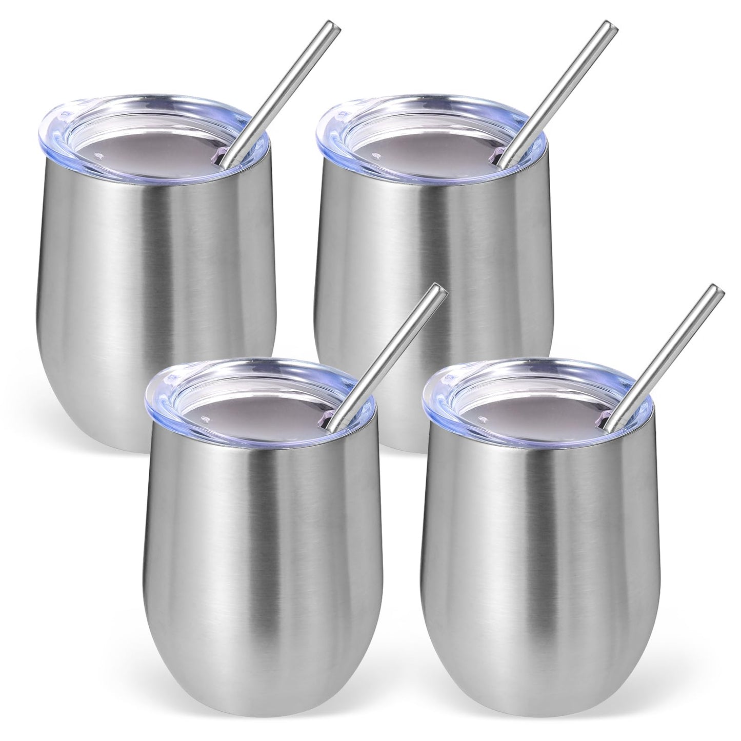 Volhoply 12oz Stainless Steel Wine Tumbler with Lid and Straw,Double Wall Vacuum Insulated Stemless Wine Glasses,Reusable Travel Coffee Mug for Cold Drinks,Small Tumblers Gifts for Women(White,1 Set)