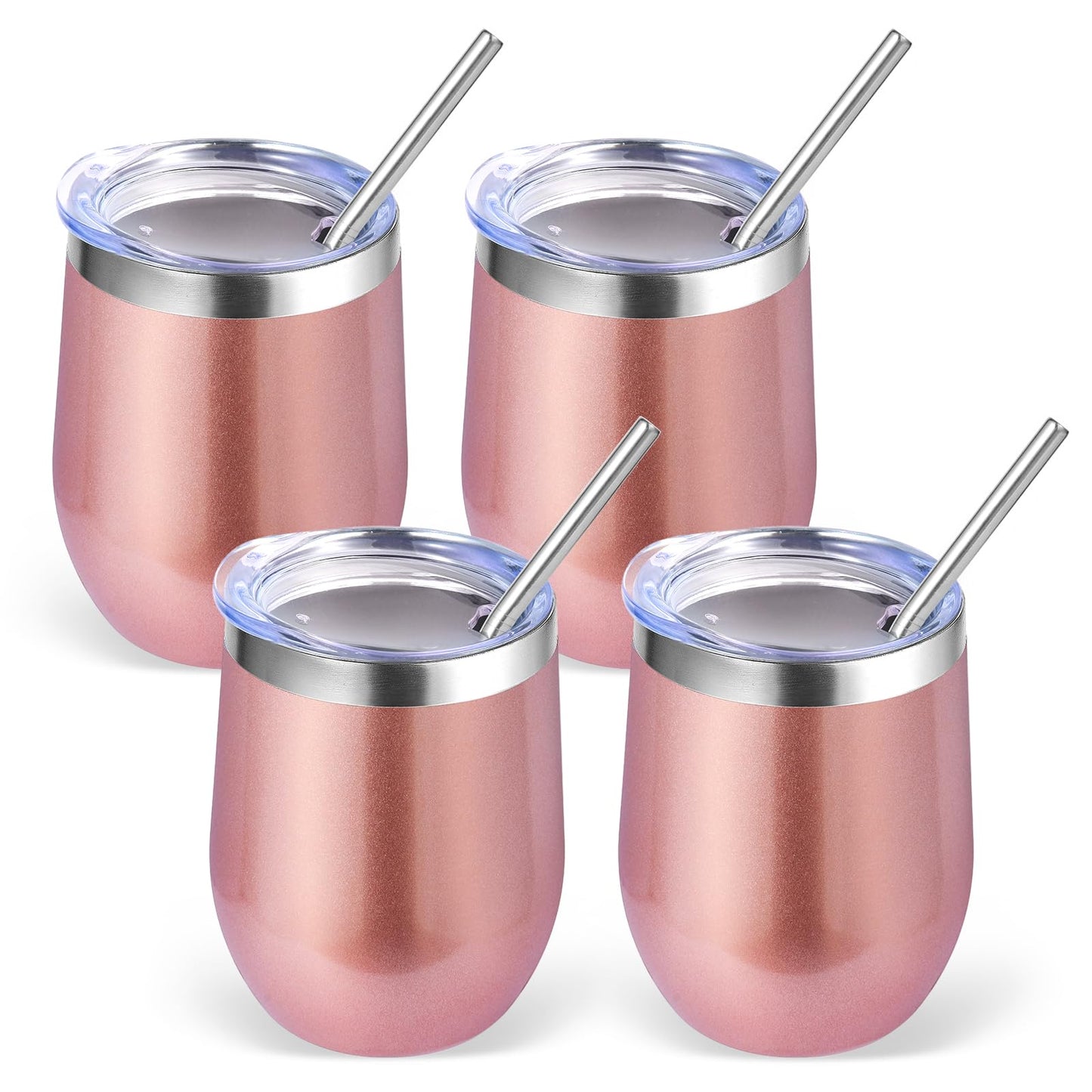 Volhoply 12oz Stainless Steel Wine Tumbler with Lid and Straw,Double Wall Vacuum Insulated Stemless Wine Glasses,Reusable Travel Coffee Mug for Cold Drinks,Small Tumblers Gifts for Women(White,1 Set)
