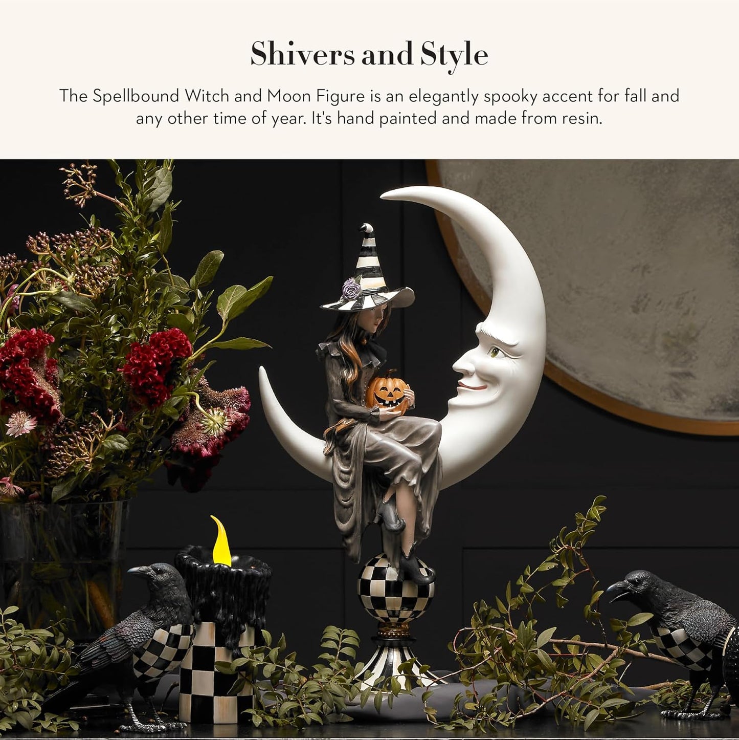 MACKENZIE-CHILDS Spellbound Witch and Moon Figure, Halloween Witch Decor, Indoor Halloween Decoration