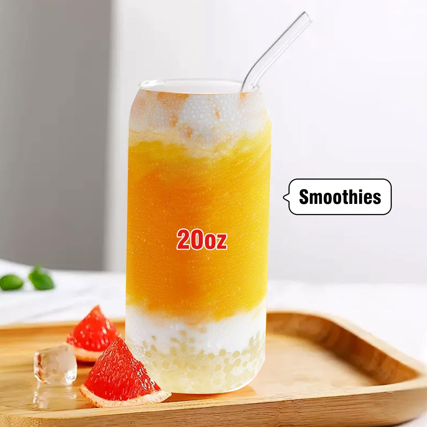 Glass Cups with Lids and Straws 1Pack,Glass Coffee Cups,Glass Cup with Lid for Iced Coffee,Smoothie,Cocktail,Beer,Whiskey,Soda,Matcha,16 Oz Glass Cup with Bamboo Lid,1 Brush