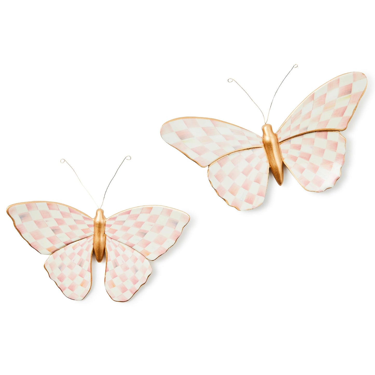 MACKENZIE-CHILDS Butterfly Duo, Hanging Butterfly Wall Decor, Black-and-White Courtly Check, Set of 2
