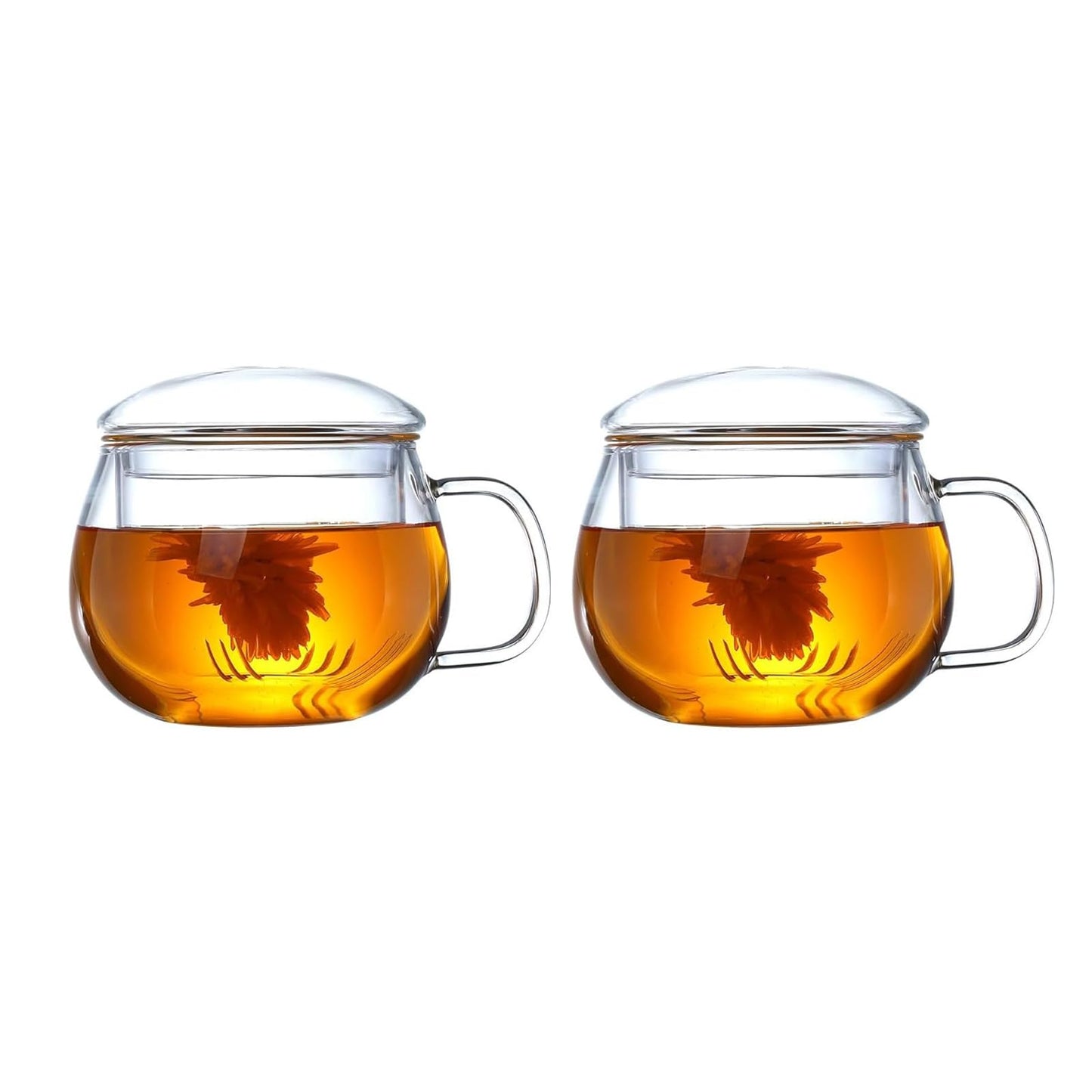 14oz Tea cup with steeper and lid, heat-resistant borosilicate glass clear tea cup for loose leaf tea, blooming tea and tea bags - ideal for tea lovers (1PCS)