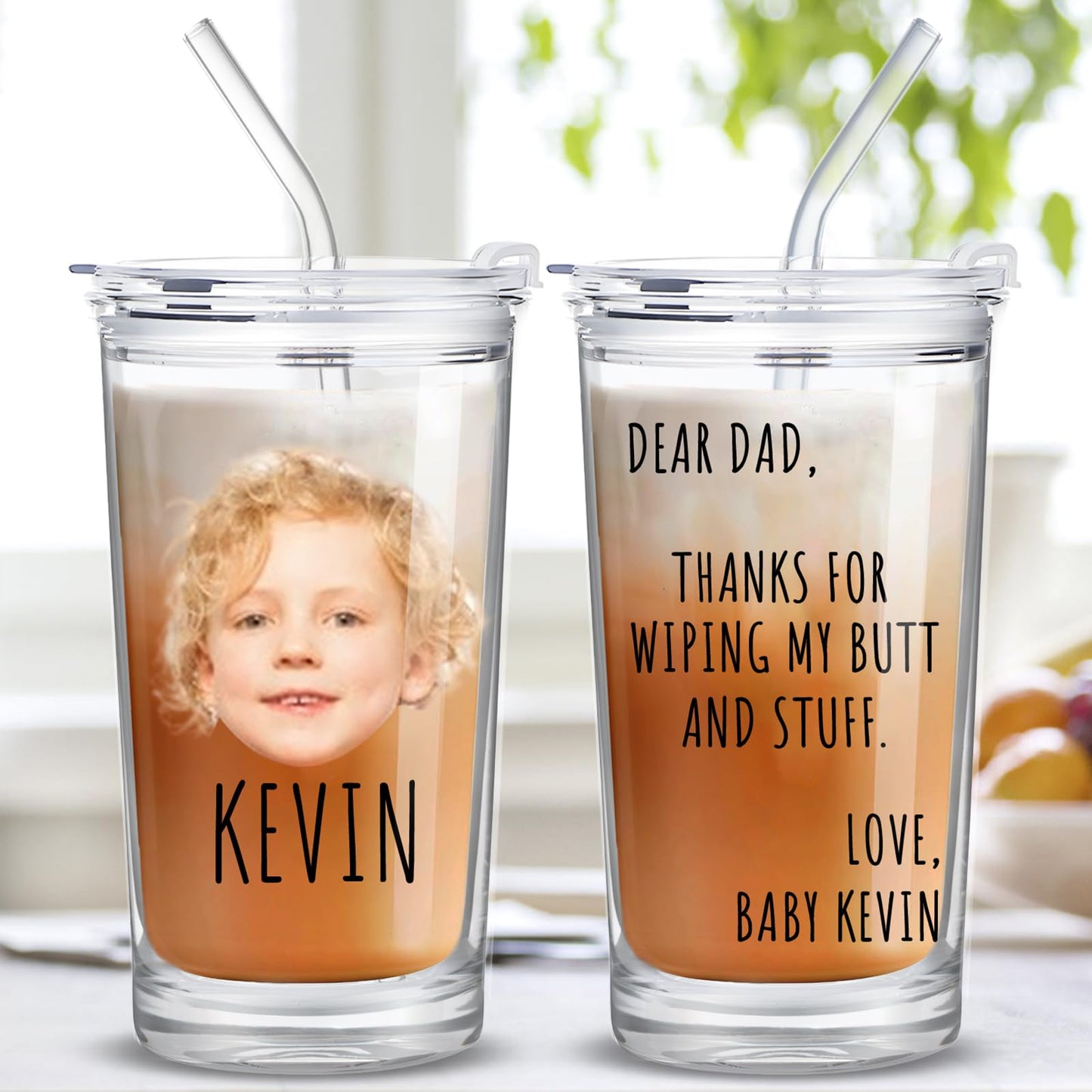 Personalized Glass Cup with Names Custom Water Tumbler Customized Coffee Drink Cup with Lid and Straw Customizable Birthdays Holidays Gifts for Kids Girls Boys 16OZ