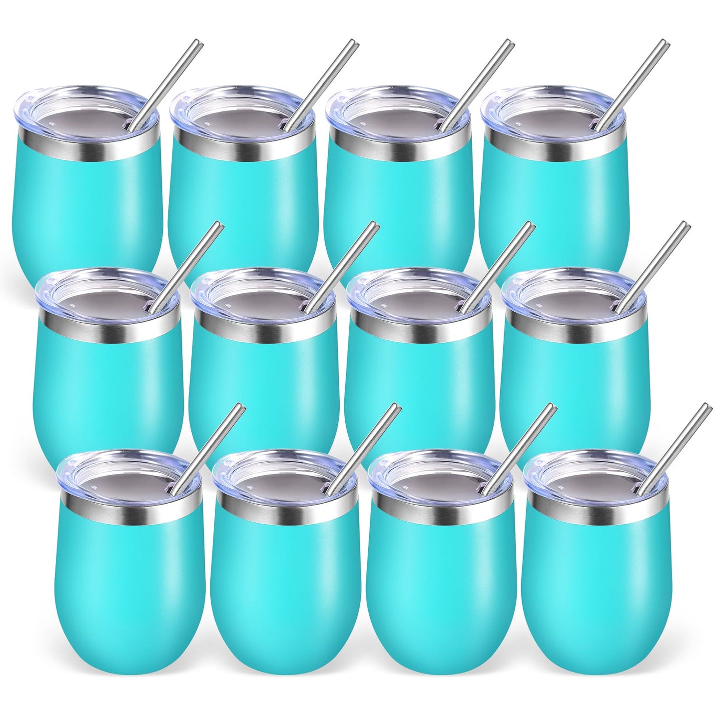 Volhoply 12oz Stainless Steel Wine Tumbler with Lid and Straw,Double Wall Vacuum Insulated Stemless Wine Glasses,Reusable Travel Coffee Mug for Cold Drinks,Small Tumblers Gifts for Women（White,1 Set）