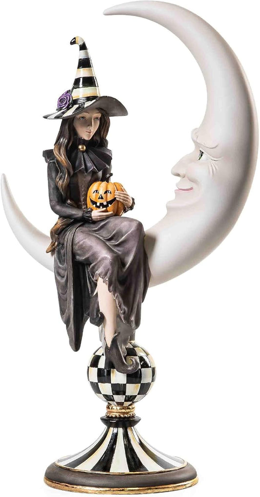 MACKENZIE-CHILDS Spellbound Witch and Moon Figure, Halloween Witch Decor, Indoor Halloween Decoration