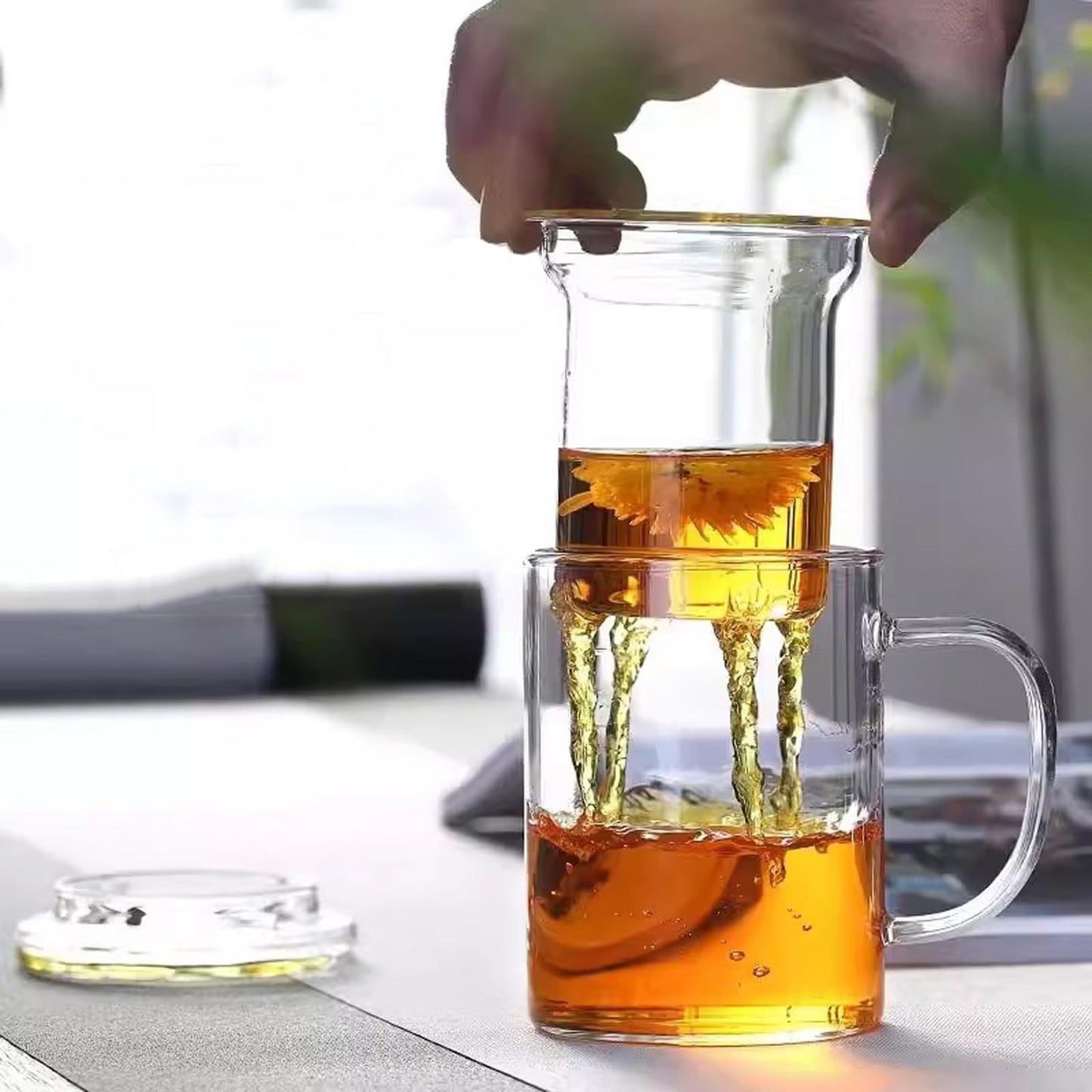 14oz Tea cup with steeper and lid, heat-resistant borosilicate glass clear tea cup for loose leaf tea, blooming tea and tea bags - ideal for tea lovers (1PCS)