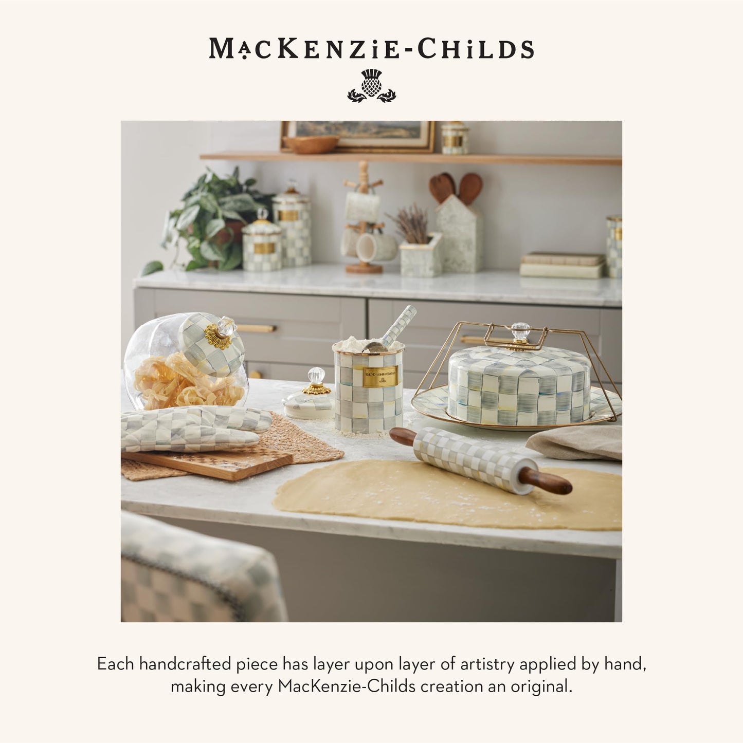 MACKENZIE-CHILDS Enamel Compote, Cute Enamel Pedestal Serving Dish or Decorative Bowl, Large, Brown-and-White Mocha Check