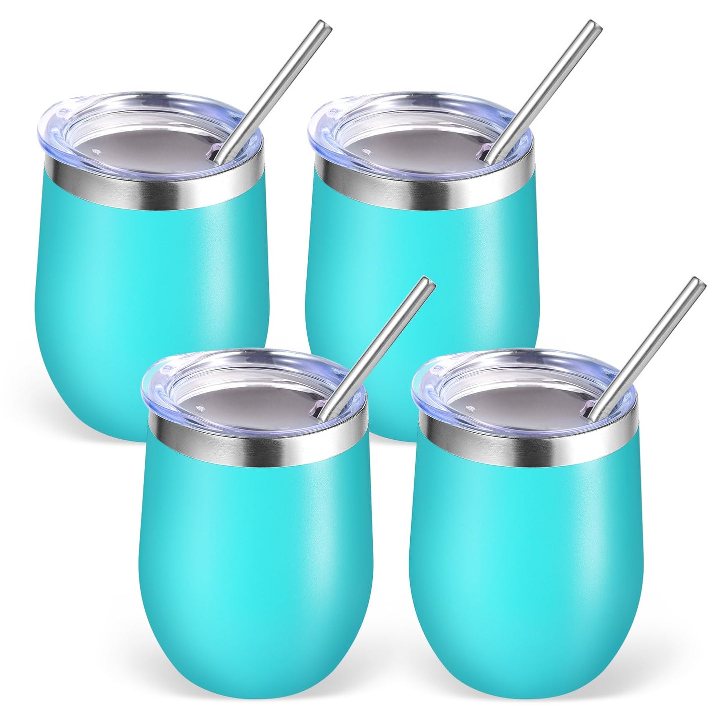 Volhoply 12oz Stainless Steel Wine Tumbler with Lid and Straw,Double Wall Vacuum Insulated Stemless Wine Glasses,Reusable Travel Coffee Mug for Cold Drinks,Small Tumblers Gifts for Women（White,1 Set）